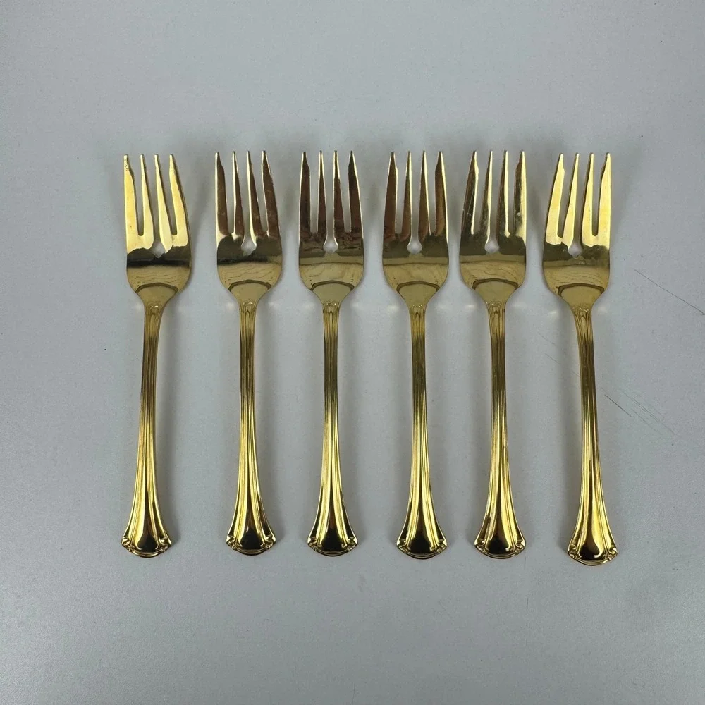 Vtg Royal Gallery Gold Plated Seafood Cocktail Forks Set 6 Japan Fluted Handle‎